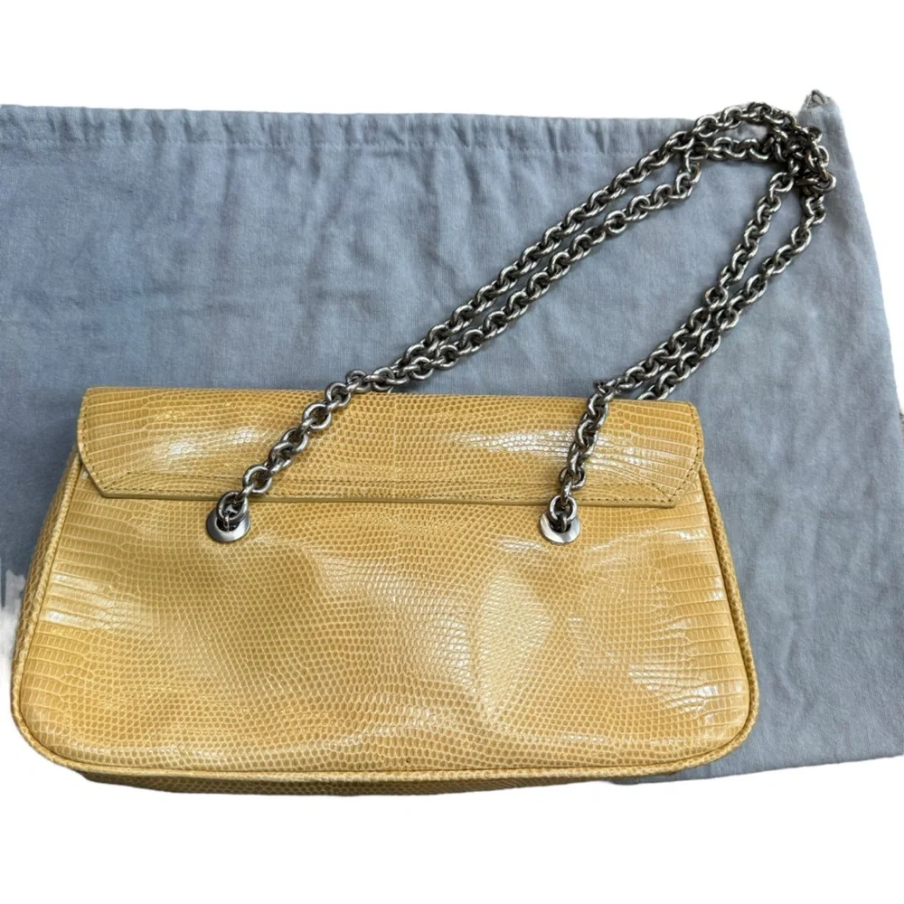 Ralph Lauren Ricky Yellow Lizard Leather Silver Chain Handle Bag Y2K Runway - Picture 11 of 15